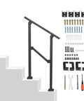 Built Like A Brick Carbon Steel Handrail For Outdoor Steps Rust Free Wrought Iron Style Stair Railing with mounting hardware on stairs.