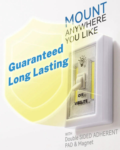 Bright Wireless COB LED Night Light Switches With 200 Lumen Output, Battery Operated, wall-mounted with adhesive