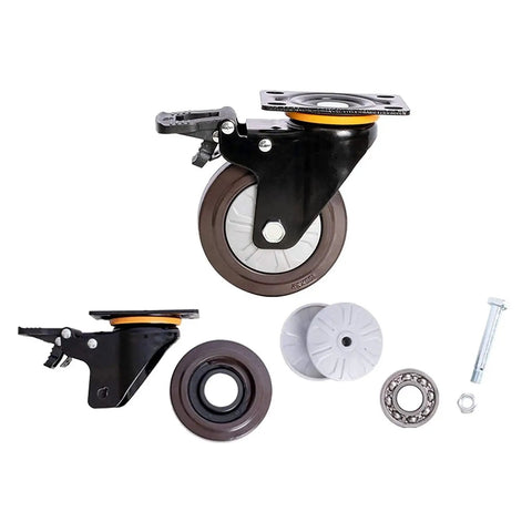 Premium Heavy Duty 125Mm Polyurethane Swivel Castor Wheels For Office Chair Industrial Trolley Furniture Built Like A Tank No Sweat Hardware Setup Replacement viewed from side with black and brown colors.