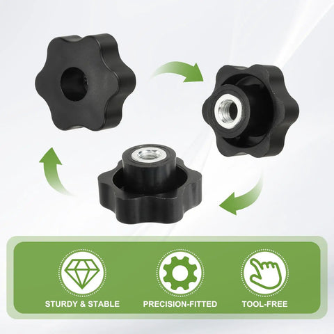 Heavy Duty Plastic Clamping Knobs Set With Brass Core, M10 Female Thread, Knurled Hexagon Star Knobs, 1.9 Inch Head Diameter