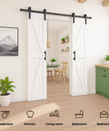 Double MDF Barn Door Panel Set With Waterproof PVC Surface 18 Inch By 84 Inch Slab Solid Sliding Door For Interior Rooms