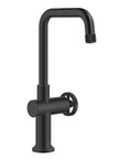 Urbix Industrial Single Handle Bar Kitchen Faucet in Matte Black with Diamond Textured Accents, compact design, side view