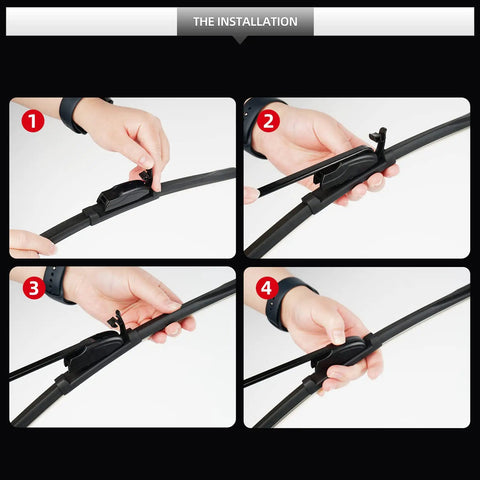 Installation steps for Top Tier Front Windshield Wiper Blades Two Pack Fit Lexus Es 2013 To 2025 with hands showing adjustments.
