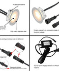 Awesome Recessed LED Deck Light Kit With Remote Control Ten Pack Dimmable Outdoor Stair Lights IP67 Waterproof Twelve Volt Three Color Changing, connection and components details