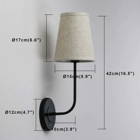Two Pack Vintage Linen Fabric Shade Wall Sconces Hardwired Bathroom Vanity Lights Black Finish Industrial Wall Mount Fixture showing measurements