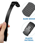 Close-up of 2 Pack Inline Skate Strap Replacement Kit With Screws And Nuts, featuring barb design and black plastic material.