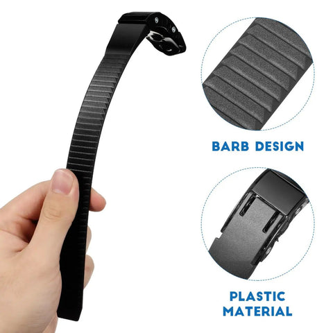 Close-up of 2 Pack Inline Skate Strap Replacement Kit With Screws And Nuts, featuring barb design and black plastic material.