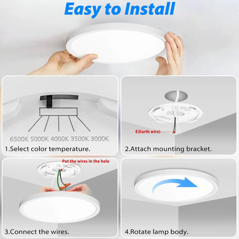 Installation guide for Five Pack 9 Inch Flush Mount Ceiling Light White 18W 5000K LED Ultra Slim Round Flat Low Profile Fixture.