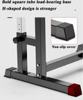 Bold square tube base of Versatile Barbell Rack For Home Gym with non-slip cover, heavy duty squat stand design
