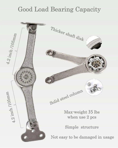 QBOSO heavy-duty lid stay hinges pair; solid steel arms, 4.2 in length with mounting plates