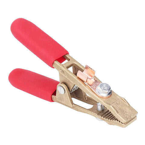 Heavy Duty A Shape Earth Wire Clamp For Electric Argon Arc Welding Plie With 260A Amp Brass Grounding Work Tool And Big 40mm Jaw Opening Featuring Red Safety Cover.