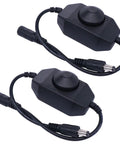 2 Pack DC 12V To 24V Rotary PWM Dimmer Switch For LED Strip Lights showing two black dimmers with cables and knobs.