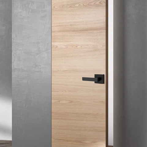 Matte black Beefy Heavy Duty Half Dummy Lever on a wooden interior door for closets and pantries, left or right handed, non locking