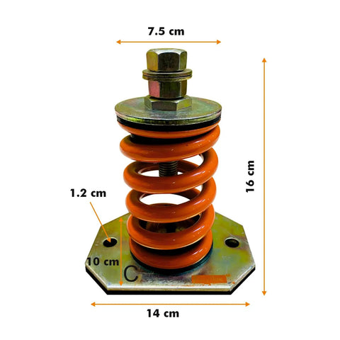Tough As Nails Open Spring Mount Vibration Isolator With Rock Solid Six Millimeter Rubber Pad And One Inch Deflection For Heavy Equipment Drop In Ready 1320 Lb Load Rating Brown Set Of Four showing orange spring and metal base.