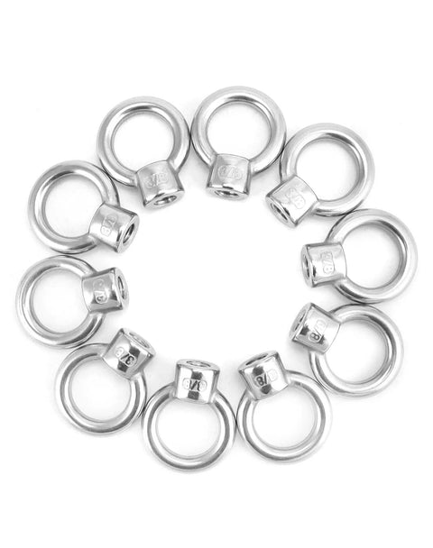 10 Pack Lifting Eye Nut Set 3/8 UNC Coarse Thread Marine Grade Stainless Steel 316 For Corrosion Resistant Lifting, Rigging