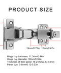 165 Degree Cabinet Hinges With Zero Protrusion, Soft Close, Self Closing For Corner Cabinets, detailed size measurements