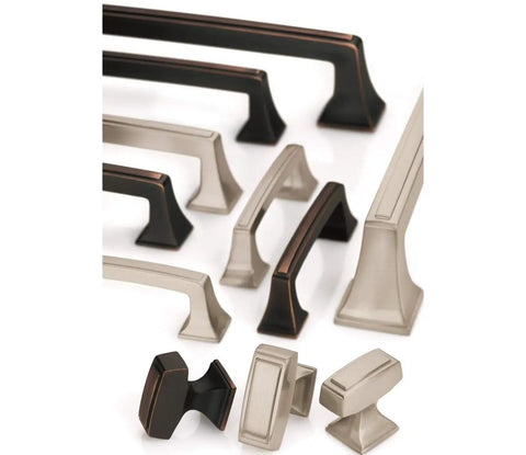 Assorted hardware including Beefy Satin Nickel 12 Inch Center To Center Appliance Pull For Paneled Appliances And Large Cabinets Mulholland Style Drawer Pull Traditional Cabinet Hardware With A Long Thirteen And Three Sixteenths Inch Overall Length.