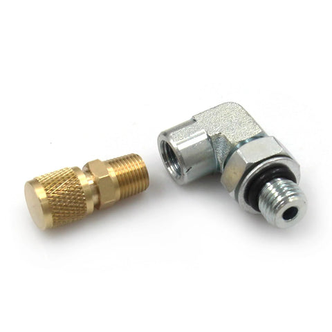 LVOUP-compatible Ford Powerstroke 7.3 fuel pressure tester adapter set: brass connector and silver quick-connect fitting