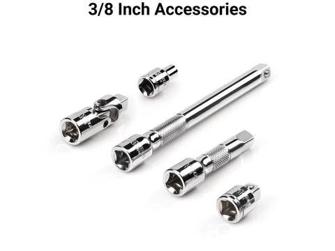 3/8 Inch Drive 6-Point Socket Set With Rails And Tray, 44-Piece Metric Shallow And Deep Sockets 6 To 24 Mm, Ratchet Included accessories