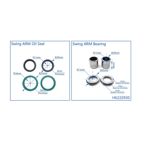 Kawasaki Swing Arm Bushing Roller Bearing Oil Seal Kit Fits 96 To 07 Models, HK222930, 29mm bearing and 35mm seal