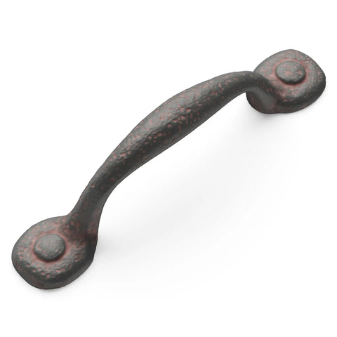 Solid Core Cabinet Pulls Set of 10 in Rustic Iron, Heavy Duty Kitchen and Furniture Hardware, 3 Inch Center to Center, side angle view