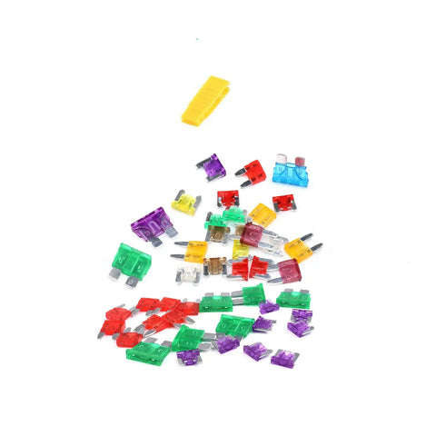 Awesome Auto Mini Blade Fuse Assortment Kit With Puller features colorful mini blade fuses and a puller for easy use.