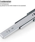 Close-up of a 22 Inch Drawer Slides Two Pairs Soft Close Ball Bearing Full Extension Side Mount Glides for Wide Dressers and Cabinets.
