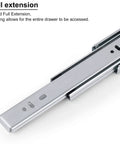 22 Inch Full Extension Drawer Slides Pair With 100 Pound Capacity Soft Close Ball Bearing Side Mount Rails For Heavy Duty Cabinets And Drawers Easy Install Hardware Included close-up view showcasing full extension and steel material.