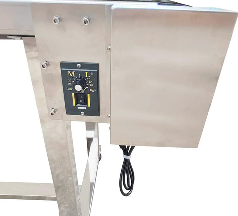 Close-up of PVC Flat Belt Conveyor With Stainless Steel Body 177 By 15.7 Inch Industrial Transport Conveyor speed control