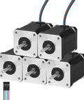 NEMA 17 2-phase bipolar stepper motors, 5-pack, with silver faceplates on black housings and 4-wire cables.
