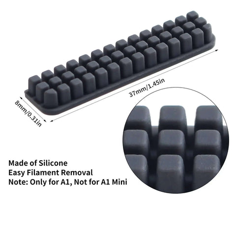 A1 Nozzle Brush Replacement Kit For 3D Printers With Hotbed Mounted Silicone Wiper, detail view, silicone material, dimensions shown
