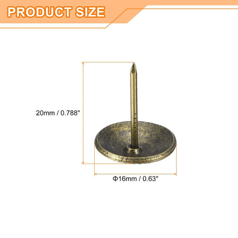 Hella Durable Upholstery Tacks Nail Pins 100 Piece Pack 16Mm Head 20Mm Shank Carbon Steel Yellow Bronze Electroplated Finish for DIY projects.