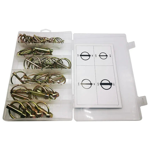Locking Pin Assortment Kit With Fifty Pieces M4.5 M6 M8 M11 Spring Steel Annular Ring Clips for tractor repair in storage case