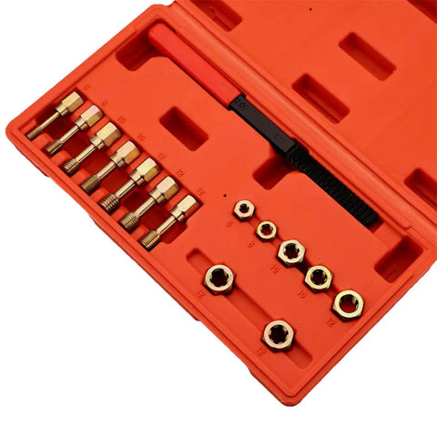 Ultimate 15 Piece Thread Repair Kit With Taps And Dies Plus Double Ended File To Fix Stripped Bolts On Steel And Aluminum Without Breaking The Bank At Home Or In The Shop, orange case