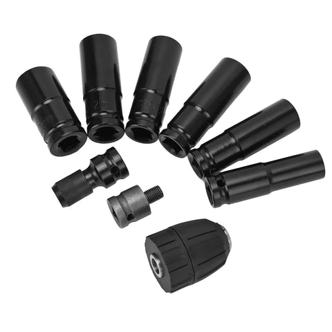 Rock Solid 9-Pcs 1/2in Impact Socket Set For Auto Repair Made From Tough High Carbon Steel With Sleek Black Coating, black impact sockets