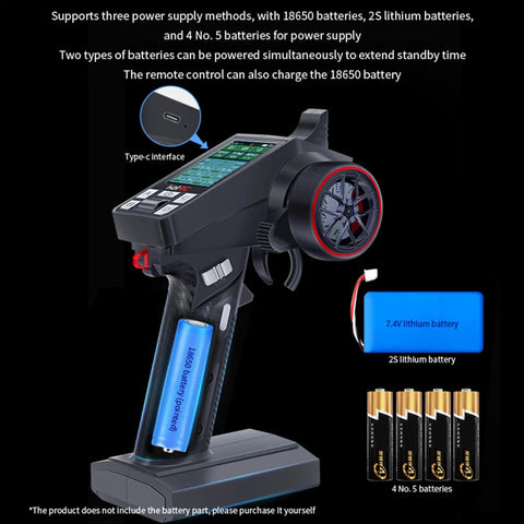 8 Channel 2.4GHz RC Transmitter And Receiver Set for Cars Boats and Tanks with battery options and interface details