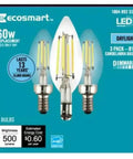 60W Equivalent B11 Dimmable LED Filament Light Bulbs Vintage Clear Glass Daylight Energy Star Certified Candelabra Base Soft White Glow Three Pack For Chandeliers And Fixtures With Retro Vibe packaging