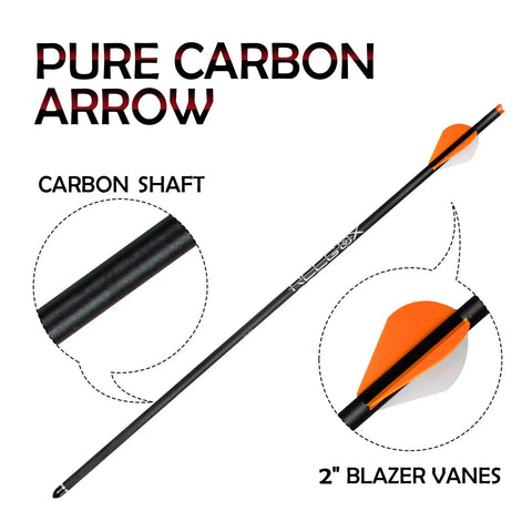 20 Inch Carbon Crossbow Bolts With Half Moon Nocks, Dead On Straight Within 0.003 Inches, featuring carbon shaft and vanes