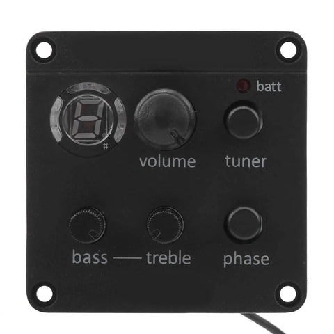 Front view of All In One Acoustic Guitar Preamp With Volume Bass And Treble Tone Controls Phase Switch And LED Tuner