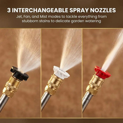 Three brass nozzles with black, white, and red tips for Power Washer Nozzle For Garden Hose With 3 Spray Tips And Quick Connect Brass Wand High Pressure Attachment For Car Wash Patio And Lawn Cleaning Leak Free And Easy To Use