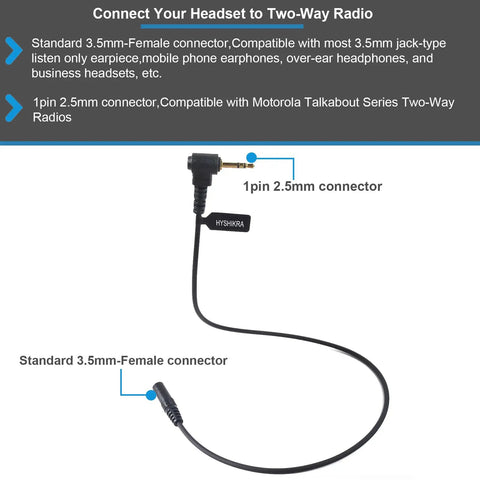 Universal Ham Radio Earpiece Adapter Cable 2.5mm 1Pin to 3.5mm Female for Motorola Talkabout MH230R T200 T260 T460 T600