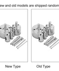10-piece drill saw bit set with hole saws, 3–50 mm, chrome-plated steel; shows new type and old type panels.