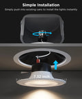 Slick Six Inch Smart Retrofit Recessed Can Lights With Wifi Direct Connect Pushing One Thousand Lumens fully dimmable LED downlights installation demo.
