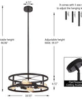 Black Industrial Farmhouse Semi Flush Mount Ceiling Light With Adjustable Height And Three Rod System Modern Drum Pendant Chandelier diagram.