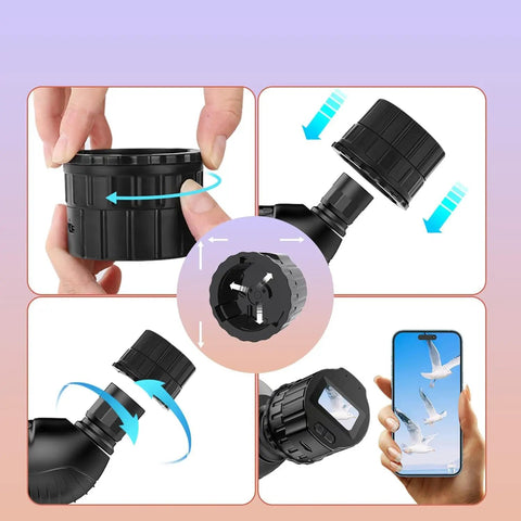 64GB Digital Eyepiece Telescope Camera With 2K HD Video And WiFi for Easy Setup details and smartphone app interface