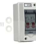 16A DC Miniature Circuit Breaker For DIN Rail Mount 2 Pole Leakage Protector in outdoor waterproof distribution box with transparent cover