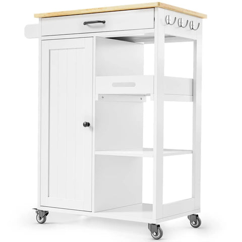 Smooth Rolling Kitchen Island Cart With Solid Wood Counter And Ample Storage Cabinet Featuring Removable Tray Heavy Duty Rolling Cart For Tight Kitchens And Apartments Pretty Darn Spacious