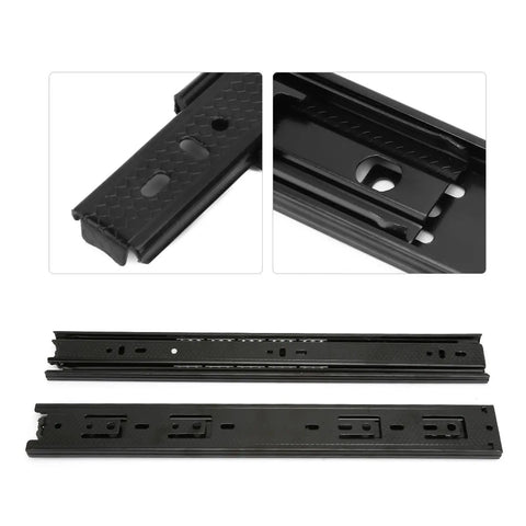 Heavy Duty Bottom Mounted Drawer Slides Runners Concealed Cabinet Hardware Built Tough glides with textured surface and mounting holes.