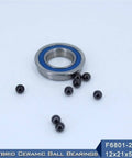Check Out This Badass F6801 12 By 21 By 5mm Hybrid Ceramic Bearing With Si3N4 Balls And Chrome Rings For Slick Motor Spindles That Rock, showing the bearing and ceramic balls.