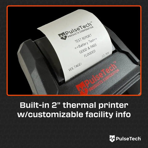 Heavy Duty Digital Battery Tester And Electrical System Analyzer With Built In Thermal Printer displaying test report.